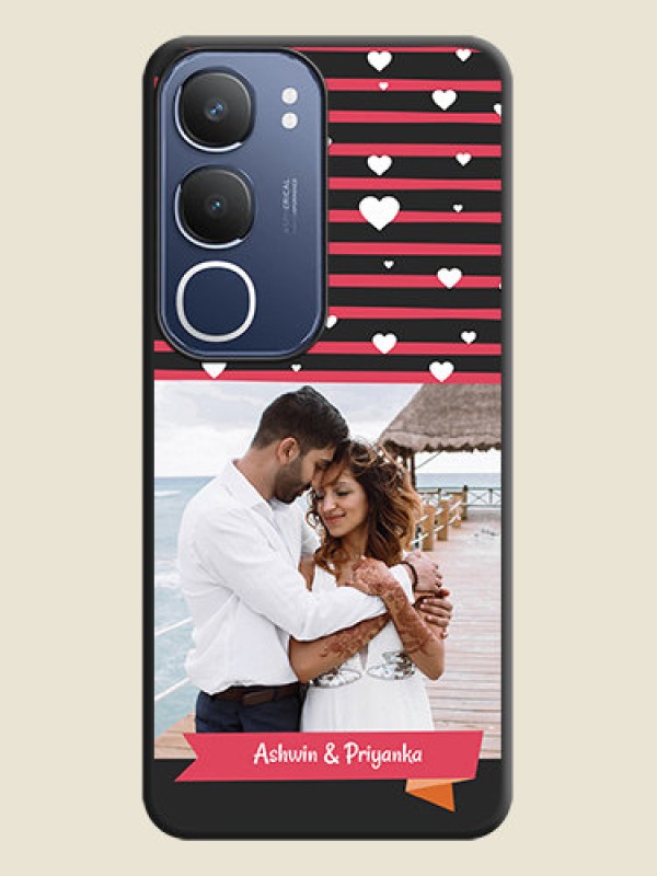 Custom White Color Love Symbols with Pink Lines Pattern On Space Black Custom Soft Matte Mobile Back Cover - Vivo T4 Lite