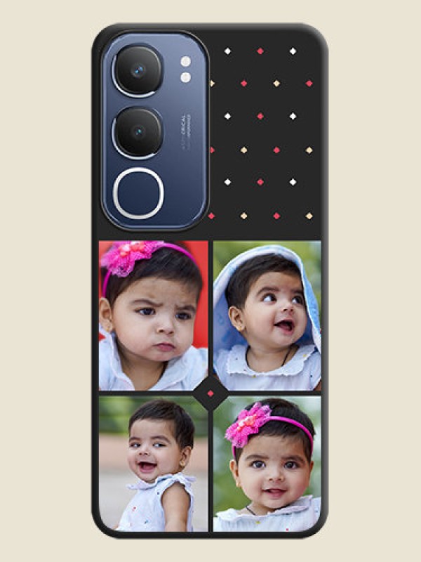 Custom Multicolor Dotted Pattern with 4 Image Holder On Space Black Custom Soft Matte Mobile Back Cover - Vivo T4 Lite