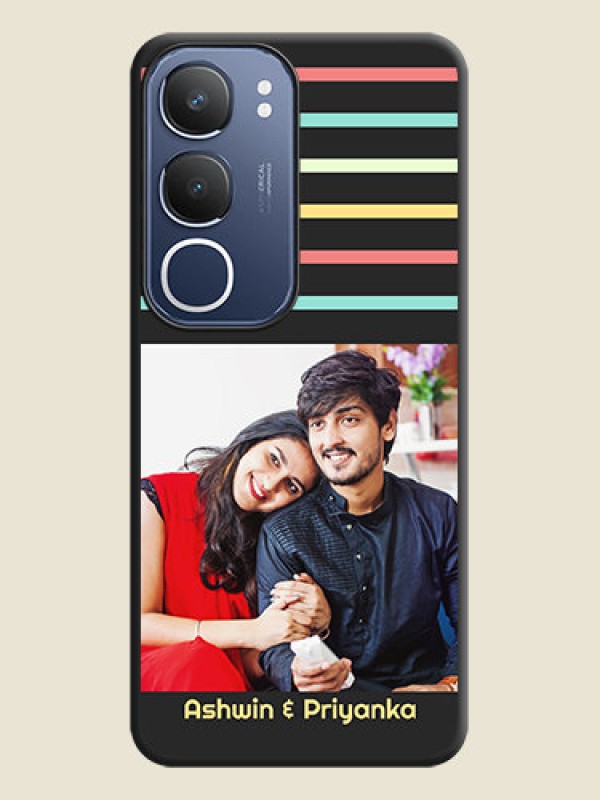 Custom Color Stripes with Photo and Text on Photo On Space Black Custom Soft Matte Mobile Back Cover - Vivo T4 Lite