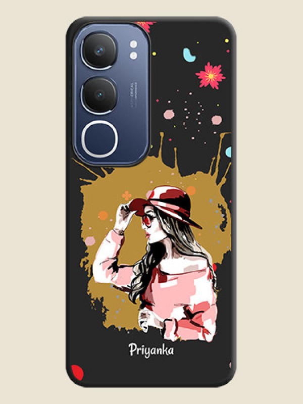 Custom Mordern Lady With Color Splash Background With Custom Text On Space Black Custom Soft Matte Mobile Back Cover - Vivo T4 Lite