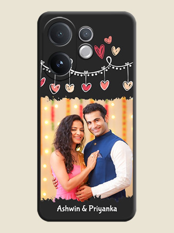 Custom Pink Love Hangings with Name On Space Black Custom Soft Matte Mobile Back Cover - Vivo T4 Pro 5G