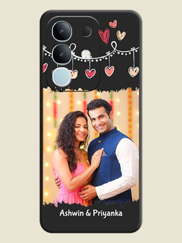 Custom Pink Love Hangings with Name On Space Black Custom Soft Matte Mobile Back Cover - Vivo T4x 5G