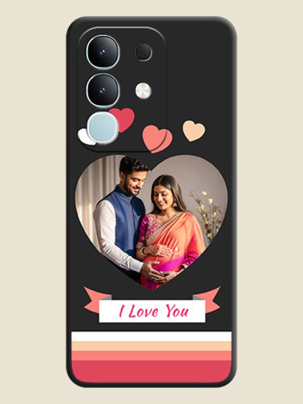 Custom Love Shaped Photo with Colorful Stripes On Space Black Custom Soft Matte Mobile Back Cover - Vivo T4x 5G