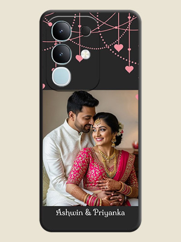 Custom Pink Love Hangings with Text On Space Black Custom Soft Matte Mobile Back Cover - Vivo T4x 5G