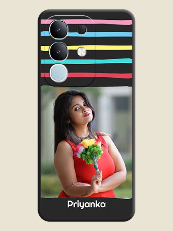 Custom Multicolor Lines with Image On Space Black Custom Soft Matte Mobile Back Cover - Vivo T4x 5G