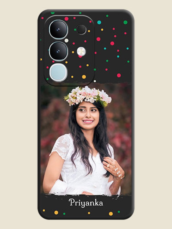 Custom Multicolor Dotted Pattern with Text On Space Black Custom Soft Matte Mobile Back Cover - Vivo T4x 5G