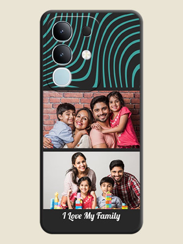 Custom Wave Pattern with 2 Image Holder On Space Black Custom Soft Matte Mobile Back Cover - Vivo T4x 5G