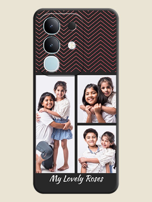 Custom Wave Pattern with 3 Image Holder On Space Black Custom Soft Matte Mobile Back Cover - Vivo T4x 5G