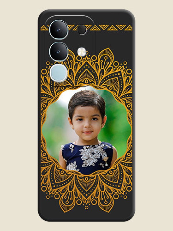 Custom Round Image with Floral Design On Space Black Custom Soft Matte Mobile Back Cover - Vivo T4x 5G