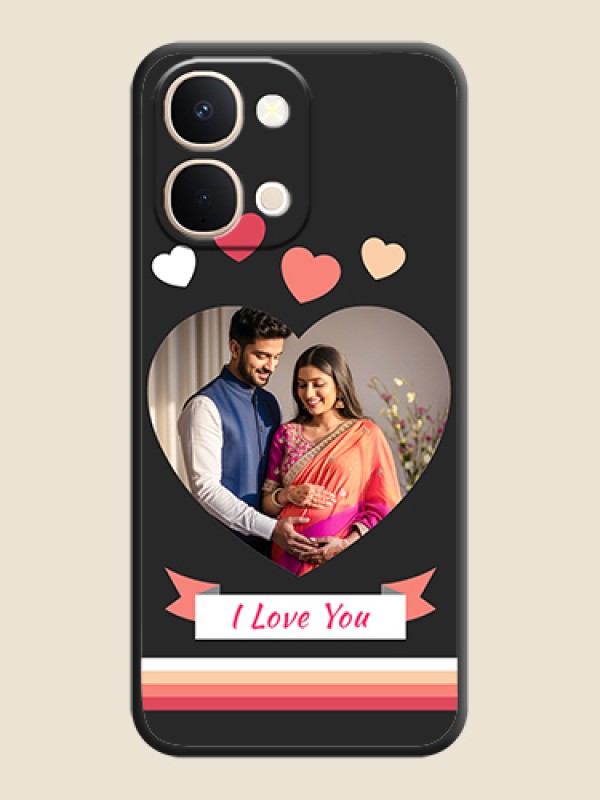 Custom Love Shaped Photo with Colorful Stripes On Space Black Custom Soft Matte Mobile Back Cover - Vivo T5X 5G