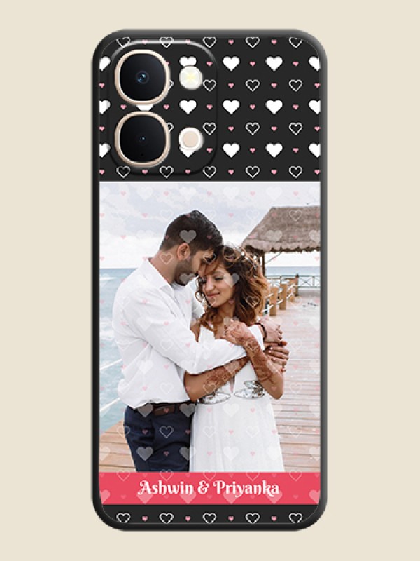 Custom White Color Love Symbols with Text Design on Photo On Space Black Custom Soft Matte Mobile Back Cover - Vivo T5X 5G
