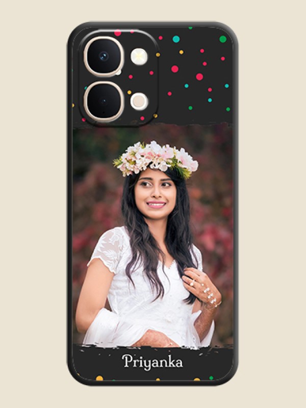 Custom Multicolor Dotted Pattern with Text On Space Black Custom Soft Matte Mobile Back Cover - Vivo T5X 5G