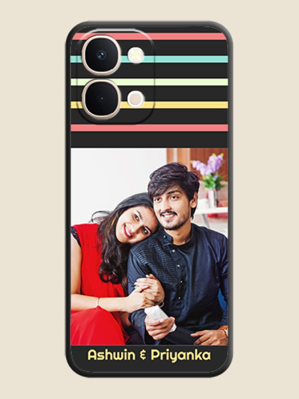 Custom Color Stripes with Photo and Text on Photo On Space Black Custom Soft Matte Mobile Back Cover - Vivo T5X 5G
