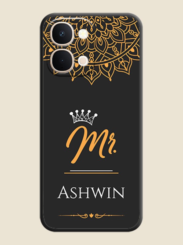 Custom Mr Name with Floral Design On Space Black Custom Soft Matte Mobile Back Cover - Vivo T5X 5G