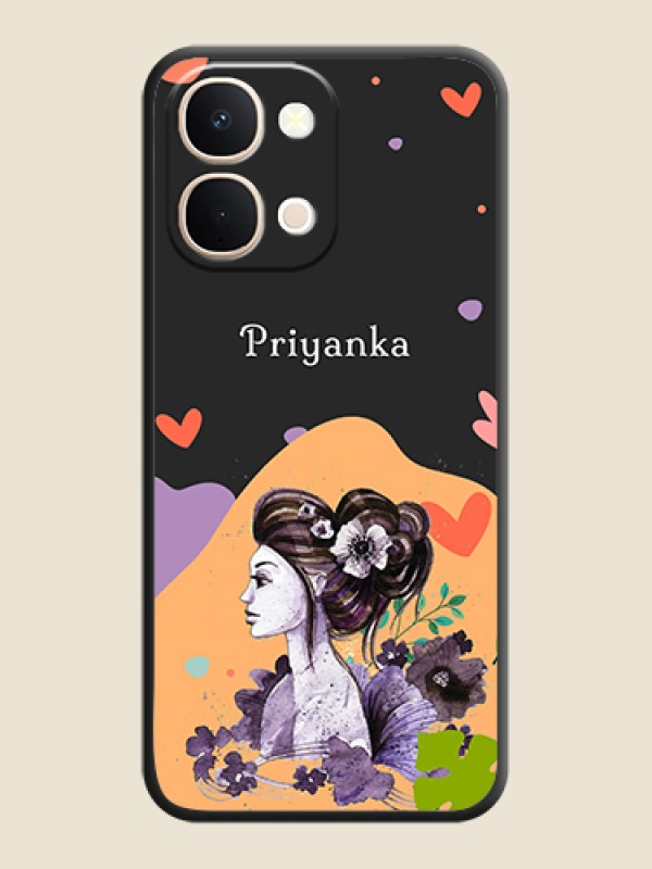 Custom Namecase For Her With Fancy Lady Image On Space Black Custom Soft Matte Mobile Back Cover - Vivo T5X 5G
