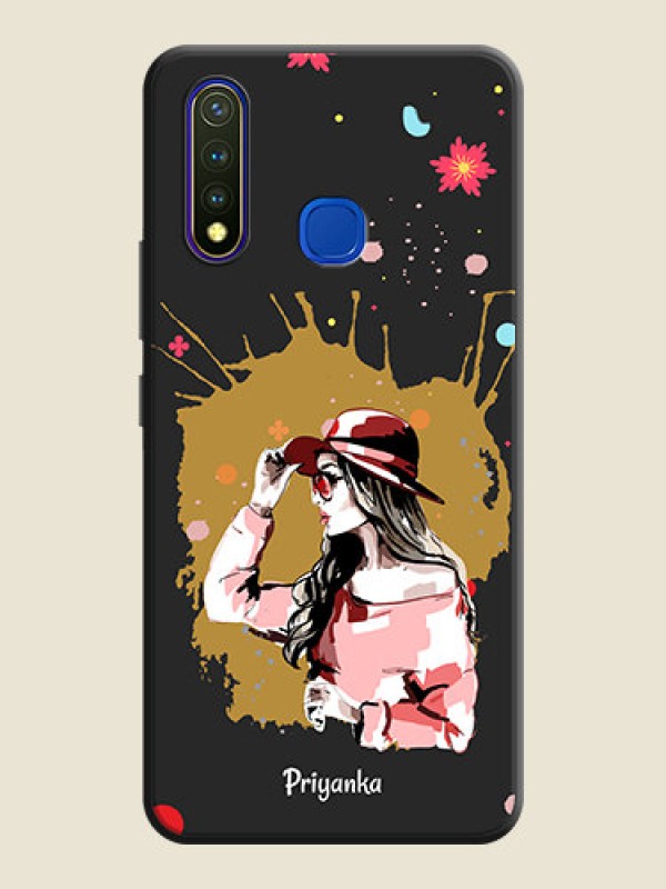 Custom Mordern Lady With Color Splash Background With Custom Text On Space Black Personalized Soft Matte Phone Covers -Vivo U20