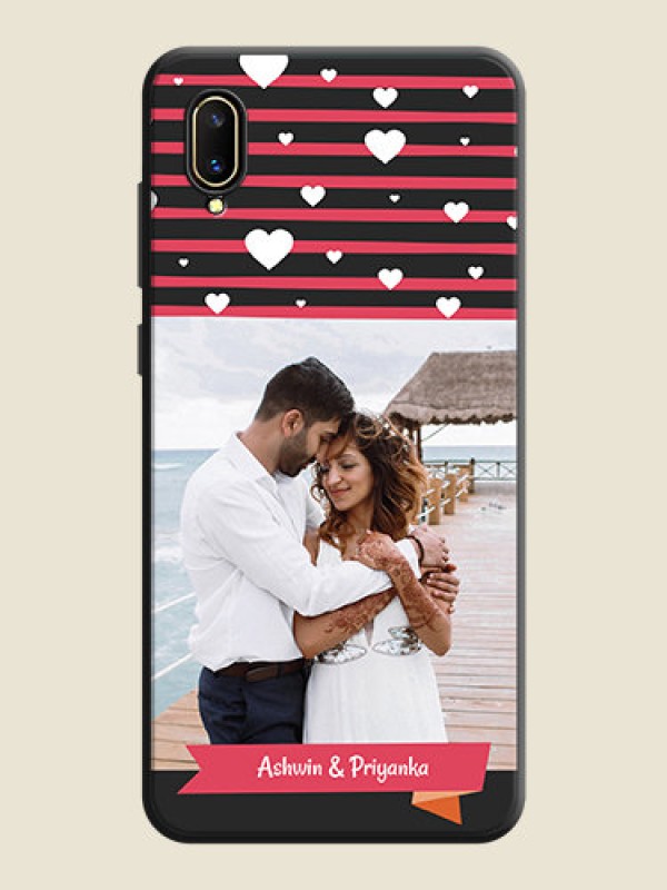 Custom White Color Love Symbols with Pink Lines Pattern on Space Black Custom Soft Matte Phone Cases - Vivo V11 Pro