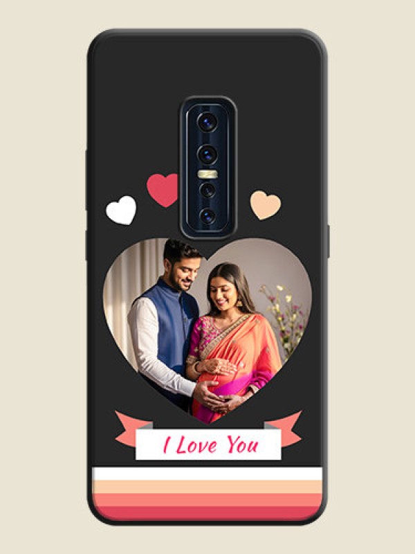 Custom Love Shaped Photo with Colorful Stripes on Personalised Space Black Soft Matte Cases - Vivo V17 Pro