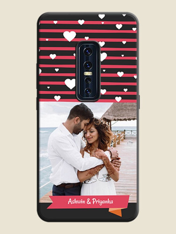Custom White Color Love Symbols with Pink Lines Pattern on Space Black Custom Soft Matte Phone Cases - Vivo V17 Pro