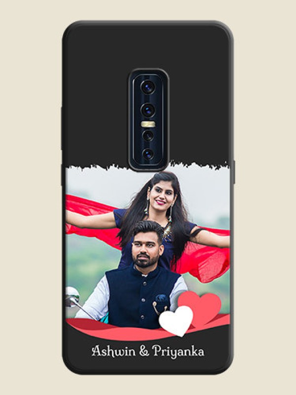 Custom Pink Color Love Shaped Ribbon Design with Text on Space Black Custom Soft Matte Phone Back Cover - Vivo V17 Pro