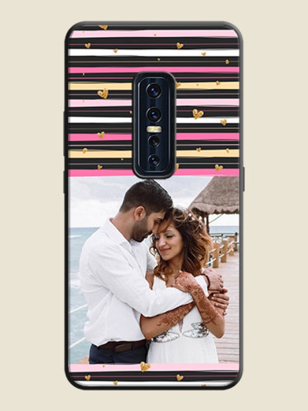 Custom Multicolor Lines and Golden Love Symbols Design - Photo on Space Black Soft Matte Mobile Cover - Vivo V17 Pro