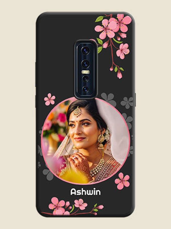 Custom Round Image with Pink Color Floral Design - Photo on Space Black Soft Matte Back Cover - Vivo V17 Pro