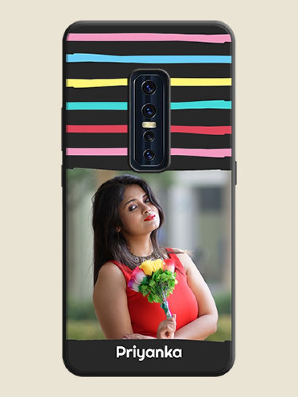 Custom Multicolor Lines with Image on Space Black Personalized Soft Matte Phone Covers - Vivo V17 Pro