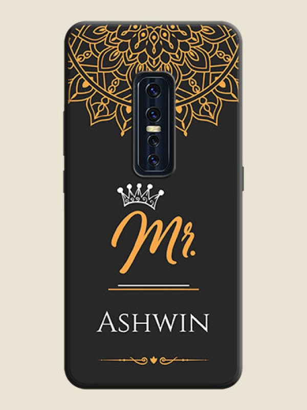 Custom Mr Name with Floral Design  on Personalised Space Black Soft Matte Cases - Vivo V17 Pro