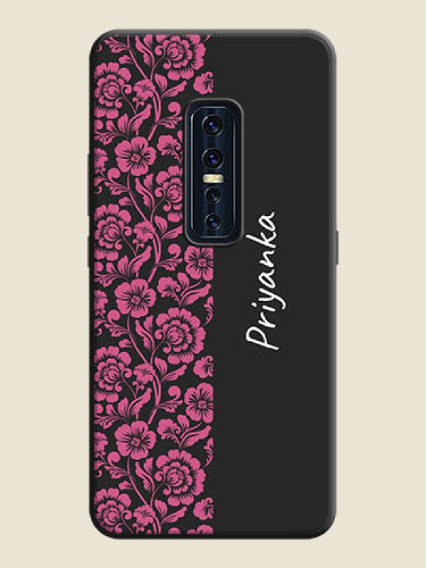 Custom Pink Floral Pattern Design With Custom Text On Space Black Personalized Soft Matte Phone Covers -Vivo V17 Pro