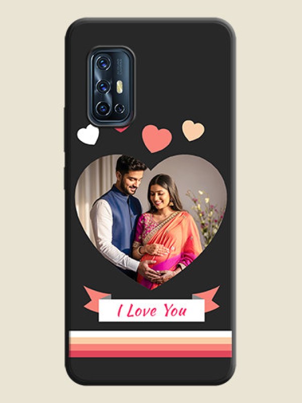 Custom Love Shaped Photo with Colorful Stripes on Personalised Space Black Soft Matte Cases - Vivo V17