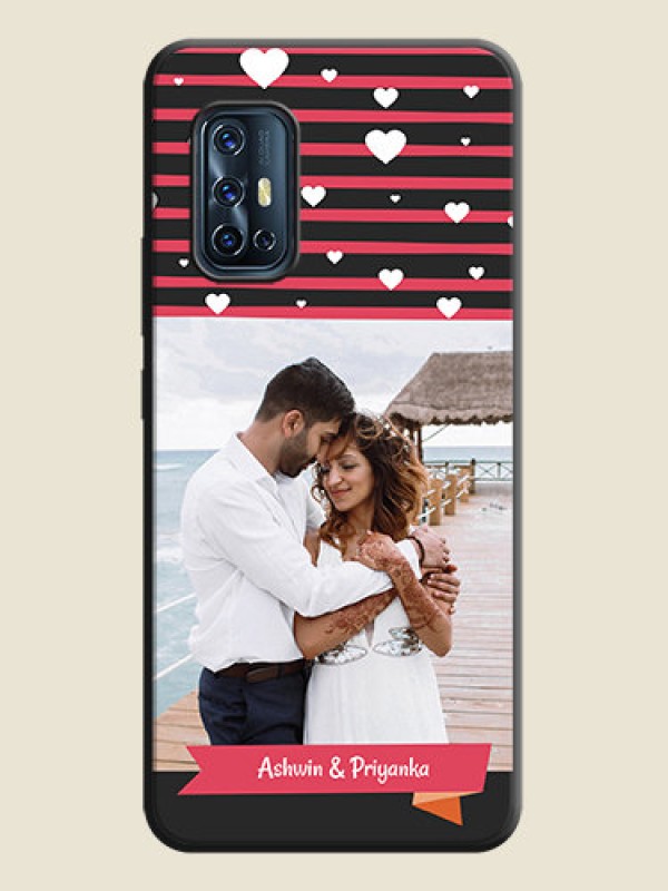 Custom White Color Love Symbols with Pink Lines Pattern on Space Black Custom Soft Matte Phone Cases - Vivo V17
