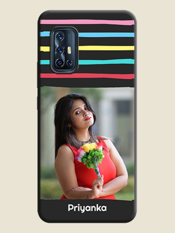 Custom Multicolor Lines with Image on Space Black Personalized Soft Matte Phone Covers - Vivo V17