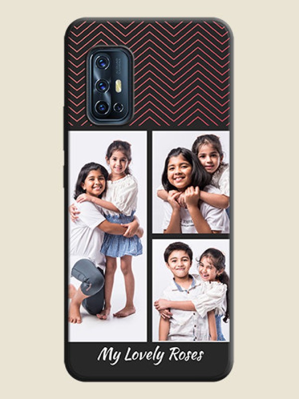 Custom Wave Pattern with 3 Image Holder on Space Black Custom Soft Matte Back Cover - Vivo V17