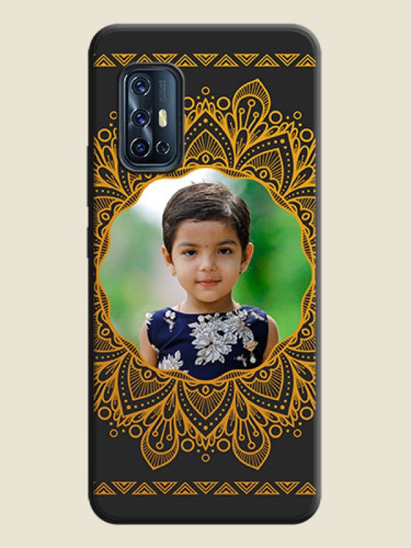 Custom Round Image with Floral Design - Photo on Space Black Soft Matte Mobile Cover - Vivo V17