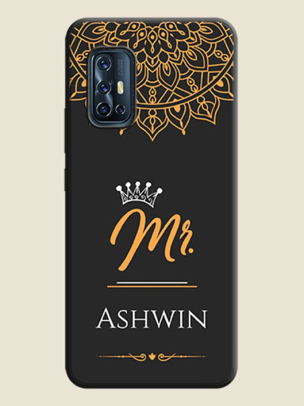 Custom Mr Name with Floral Design  on Personalised Space Black Soft Matte Cases - Vivo V17