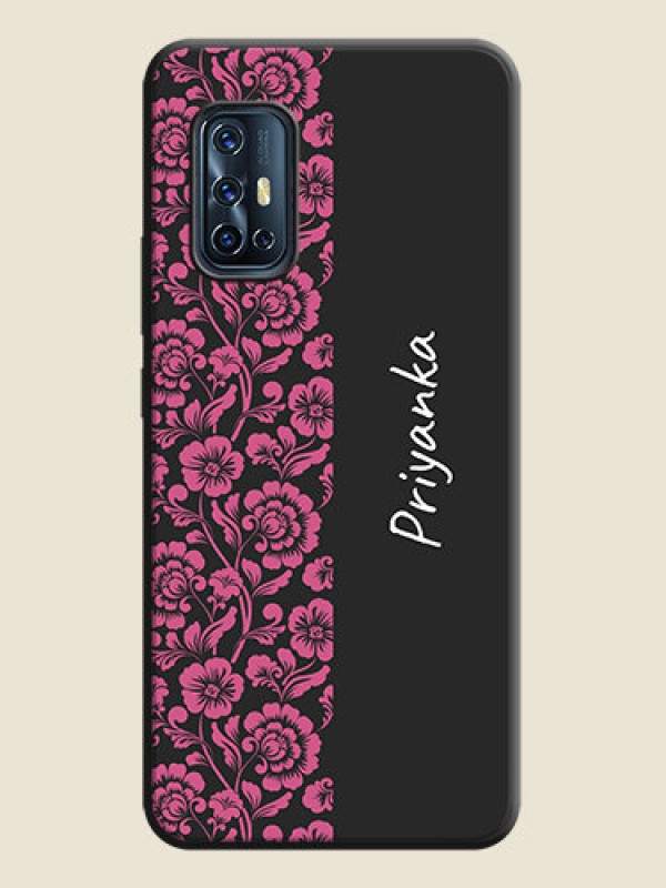 Custom Pink Floral Pattern Design With Custom Text On Space Black Personalized Soft Matte Phone Covers -Vivo V17