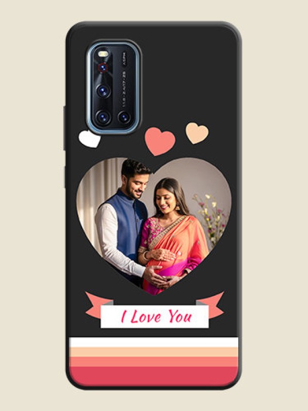 Custom Love Shaped Photo with Colorful Stripes on Personalised Space Black Soft Matte Cases - Vivo V19
