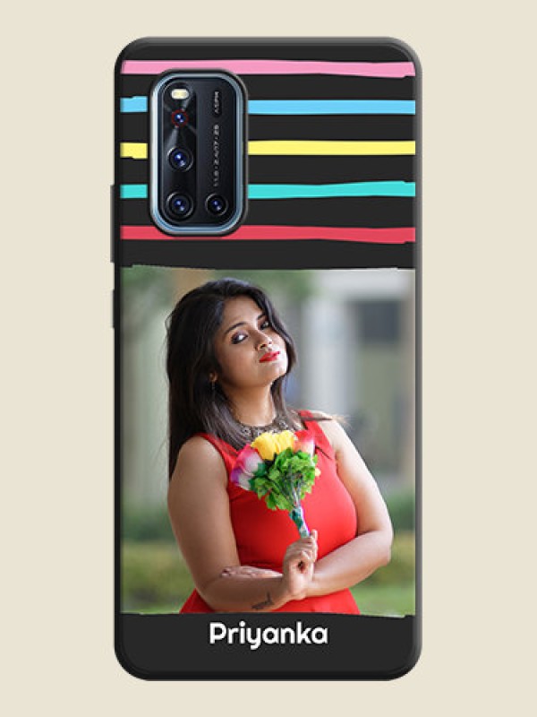 Custom Multicolor Lines with Image on Space Black Personalized Soft Matte Phone Covers - Vivo V19