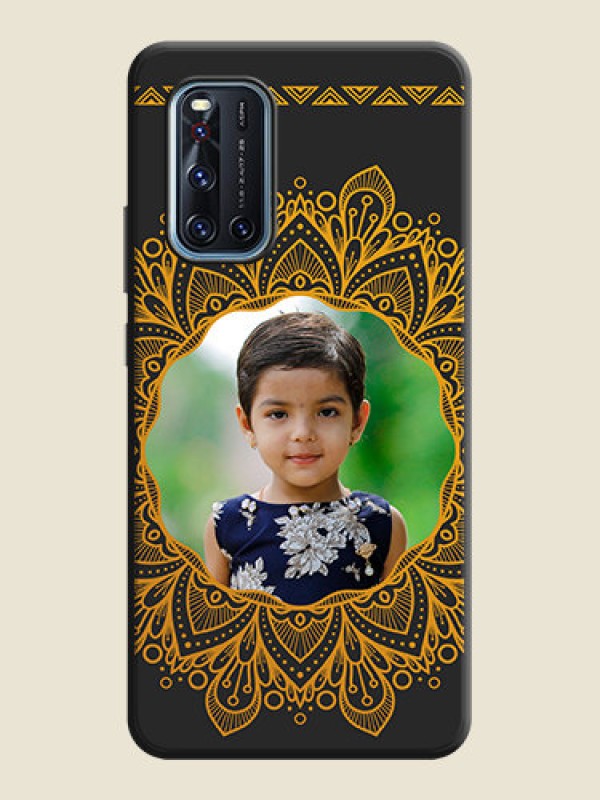 Custom Round Image with Floral Design - Photo on Space Black Soft Matte Mobile Cover - Vivo V19