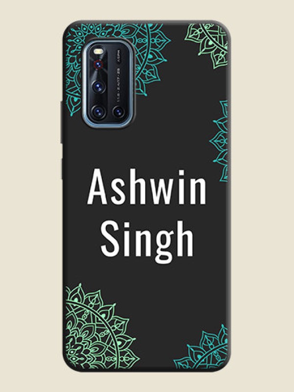 Custom Your Name with Floral Design on Space Black Custom Soft Matte Back Cover - Vivo V19