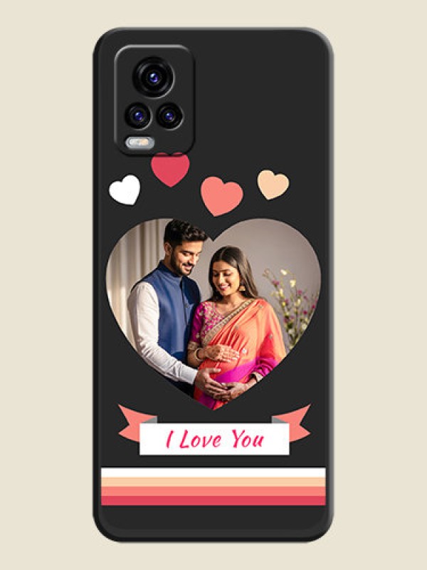 Custom Love Shaped Photo with Colorful Stripes on Personalised Space Black Soft Matte Cases - Vivo V20 2021