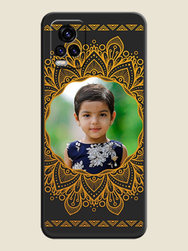 Custom Round Image with Floral Design on Photo on Space Black Soft Matte Mobile Cover - Vivo V20 2021