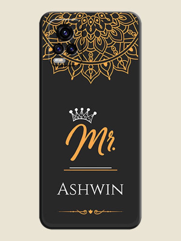 Custom Mr Name with Floral Design on Personalised Space Black Soft Matte Cases - Vivo V20 2021