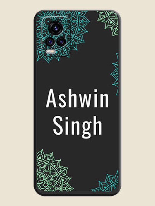 Custom Your Name with Floral Design on Space Black Custom Soft Matte Back Cover - Vivo V20 2021