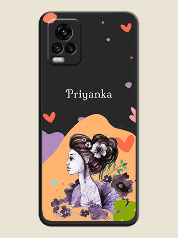Custom Namecase For Her With Fancy Lady Image On Space Black Personalized Soft Matte Phone Covers -Vivo V20 2021