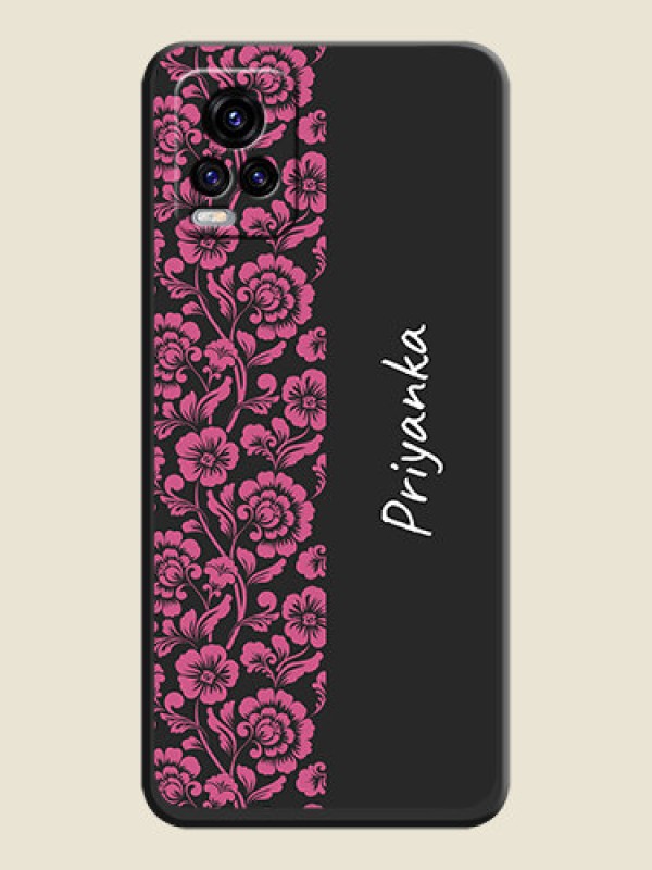 Custom Pink Floral Pattern Design With Custom Text On Space Black Personalized Soft Matte Phone Covers -Vivo V20 2021