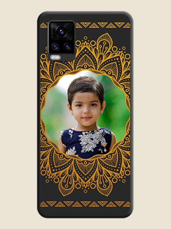 Custom Round Image with Floral Design on Photo on Space Black Soft Matte Mobile Cover - Vivo V20 Pro 5G