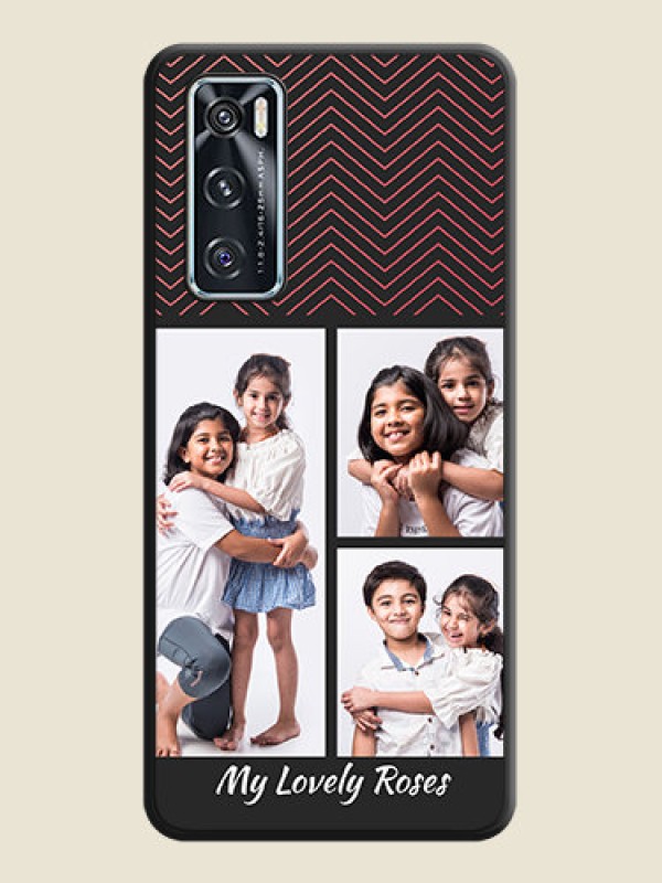 Custom Wave Pattern with 3 Image Holder on Space Black Custom Soft Matte Back Cover - Vivo V20 SE