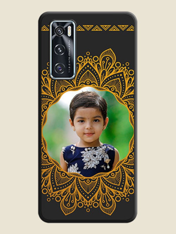Custom Round Image with Floral Design on Photo on Space Black Soft Matte Mobile Cover - Vivo V20 SE