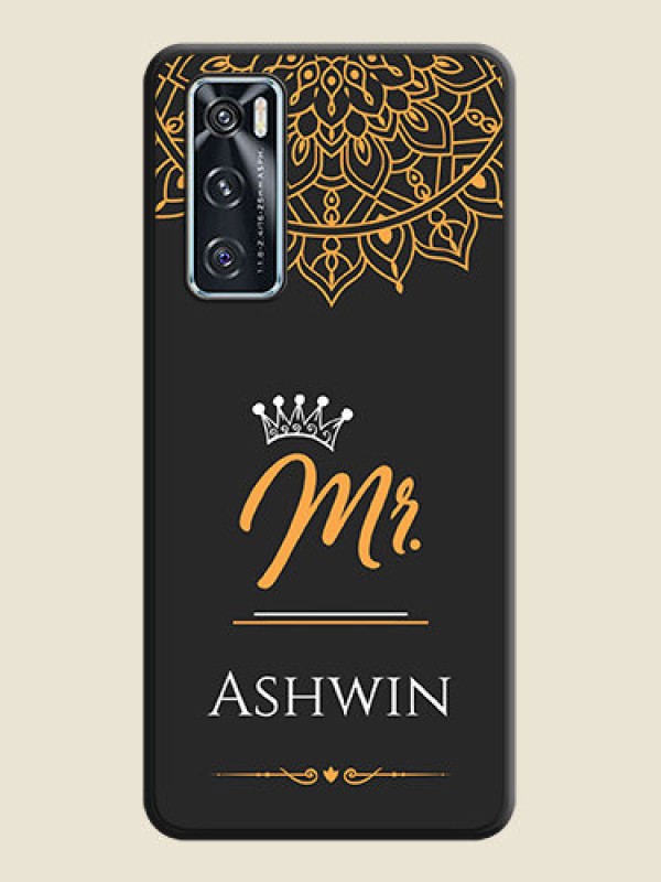Custom Mr Name with Floral Design on Personalised Space Black Soft Matte Cases - Vivo V20 SE